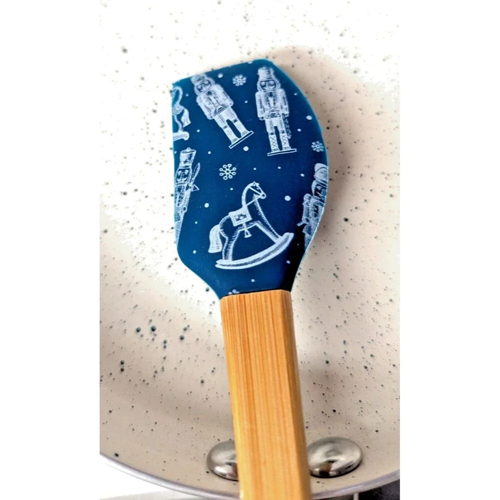 BKLYN Mini Non-Stick Fry Pan and Spatula Teal Green Cream 2pc Christmas Design